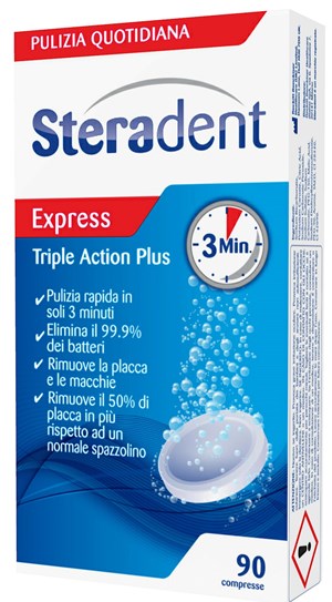 STERADENT TRIPLE ACTION PLUS 90 COMPRESSE PULENTI - Farmadott.it