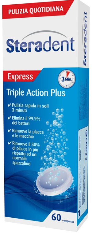 STERADENT TRIPLE ACTION PLUS 60 COMPRESSE PULENTI - Farmadott.it