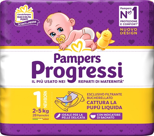 PAMPERS PROGRESSI NEWBORN PANNOLINO 1 2-5KG 28 PEZZI - Farmadott.it