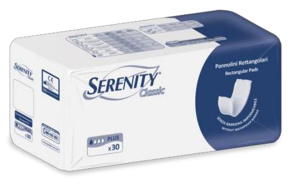 PANNOLONE PER INCONTINENZA RETTANGOLARE SENZA BARRIERA IMPERMEABILE SERENITY CLASSIC 30 PEZZI - Farmadott.it