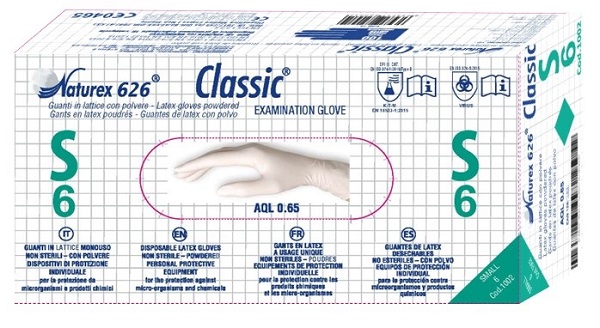 GUANTO IN LATTICE MONOUSO NON STERILE CON POLVERE NATUREX 626 CLASSIC MISURA SMALL 100 PEZZI - Farmadott.it