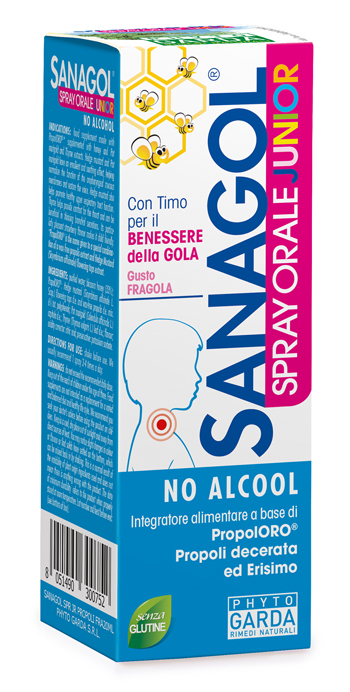 SANAGOL SPRAY JUNIOR PROPOLI FRAGOLA 20 ML - Farmadott.it
