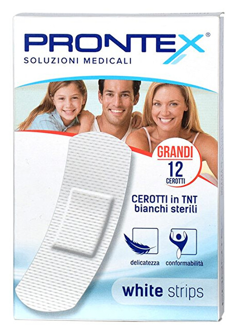 CEROTTO PRONTEX WHITE STRIPS IN TESSUTO NON TESSUTO BIANCO STERILE SCATOLA 12 CEROTTI GRANDI - Farmadott.it