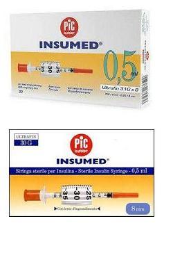 SIRINGA PER INSULINA PIC INSUMED 0,3 ML 100 UI SPAZIO ZERO AGO 30 GAUGE 8 MM 3 SACCHETTI DA 10 PEZZI - Farmadott.it