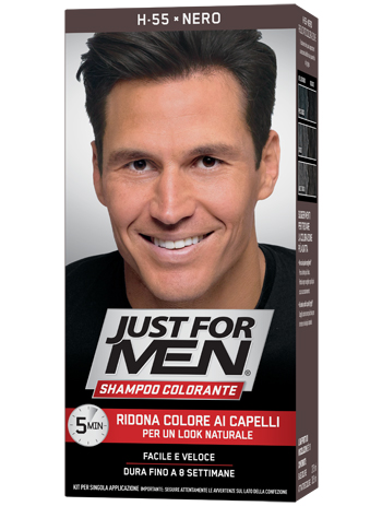 JUST FOR MEN SHAMPOO COLORANTE H55 NERO ATTIVATORE CHIARO 38,5 ML + BASE COLORE 27,5 ML - Farmadott.it