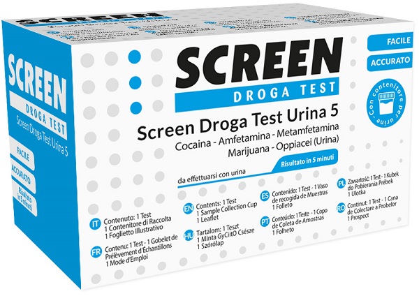 SCREEN DROGA TEST 5 DROGHE TEST ANTIDROGA CON CONTENITORE URINA - Farmadott.it