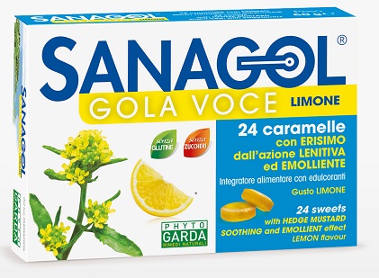 SANAGOL GOLA VOCE SENZA ZUCCHERO LIMONE 24 CARAMELLE - Farmadott.it