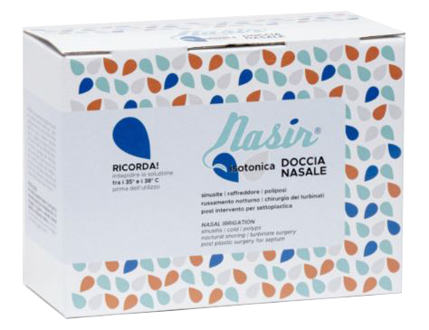 NASIR LAVAGGIO NASALE SOLUZIONE FISIOLOGICA ISOTONICA STERILE SCATOLA CON 4 SACCHE 500ML 4 BLISTER 1 VENTOSA - Farmadott.it