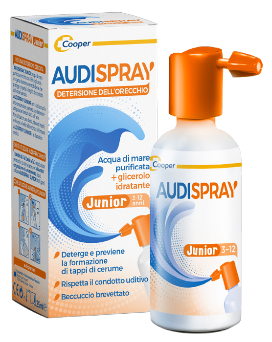 AUDISPRAY JUNIOR 3-12 ANNI SOLUZIONE DI ACQUA DI MARE IPERTONICA SPRAY SENZA GAS IGIENE ORECCHIO 25ML - Farmadott.it