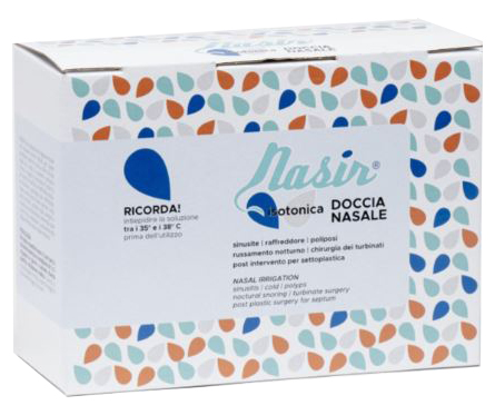 NASIR DOCCIA NASALE CON SOLUZIONE FISIOLOGICA ISOTONICA 10 SACCHE 250 ML + 1 BLISTER - Farmadott.it