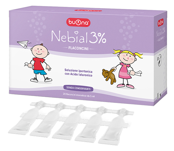 NEBIAL FLACONCINI SOLUZIONE SALINA IPERTONICA DI SODIO CLORURO AL 3% CON ACIDO IALURONICO 20X5 ML - Farmadott.it