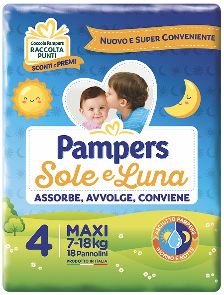 PANNOLINO PER BAMBINO PAMPERS SOLE & LUNA MAXI 18 PEZZI - Farmadott.it