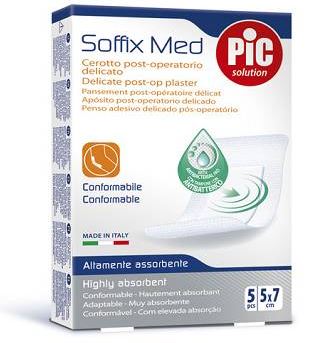 CEROTTO PIC SOFFIX MED IN TNT CON TAMPONE CENTRALE ASSORBENTE STERILE MONOUSO 5X7 CM ANTIBATTERICO 5 PEZZI - Farmadott.it