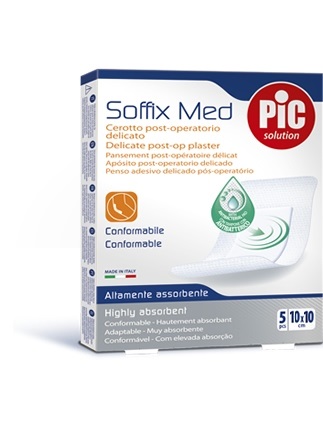 CEROTTO PIC SOFFIX MED IN TNT CON TAMPONE CENTRALE ASSORBENTE STERILE MONOUSO 10X10 CM ANTIBATTERICO 5 PEZZI - Farmadott.it