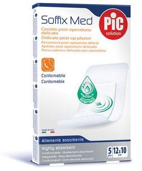 CEROTTO PIC SOFFIX MED IN TNT CON TAMPONE CENTRALE ASSORBENTE STERILE MONOUSO 10X12 CM ANTIBATTERICO 5 PEZZI - Farmadott.it