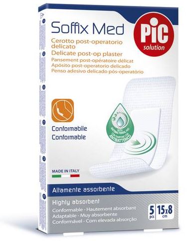 CEROTTO PIC SOFFIX MED IN TNT CON TAMPONE CENTRALE ASSORBENTE STERILE MONOUSO 15X8 CM ANTIBATTERICO 5 PEZZI - Farmadott.it