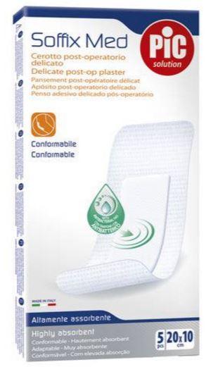 CEROTTO PIC SOFFIX MED IN TNT CON TAMPONE CENTRALE ASSORBENTE STERILE MONOUSO 10X20 CM ANTIBATTERICO 5 PEZZI - Farmadott.it