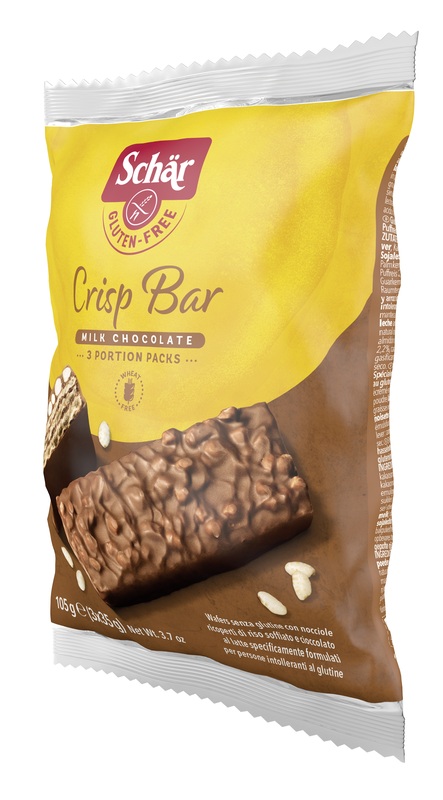 SCHAR CRISP BAR WAFERS CON NOCCIOLE RICOPERTI DI RISO SOFFIATO E CIOCCOLATO AL LATTE 3 PORZIONI DA 35 G - Farmadott.it