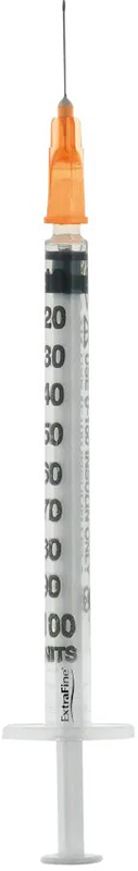 SIRINGA PER INSULINA EXTRAFINE 1ML 100 UI AGO REMOVIBILE 25 GAUGE 0,5X16 MM 1 PEZZO - Farmadott.it