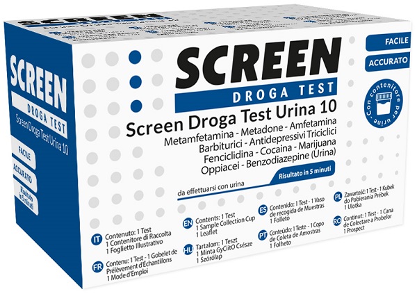 SCREEN DROGA TEST 10 DROGHE TEST ANTIDROGA CON CONTENITORE URINA - Farmadott.it