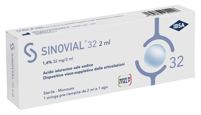 SIRINGA INTRA-ARTICOLARE SINOVIAL 32 ACIDO IALURONICO SALE SODICO 1,6% 32MG/2ML 2ML + AGO 21 GAUGE - Farmadott.it