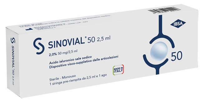 SIRINGA INTRA-ARTICOLARE SINOVIAL 50 ACIDO IALURONICO SALE SODICO 2% 50MG/2,5ML 2,5ML + AGO 21 GAUGE - Farmadott.it