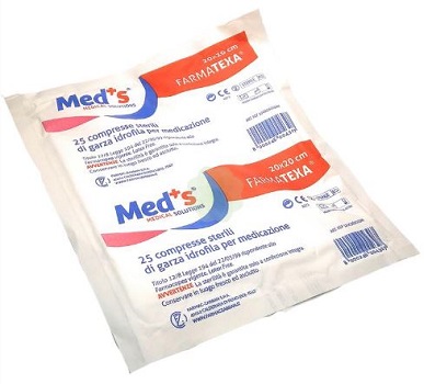 GARZA COMPRESSA IDROFILA MEDS FARMATEXA 12/8 20X20CM 25 PEZZI - Farmadott.it
