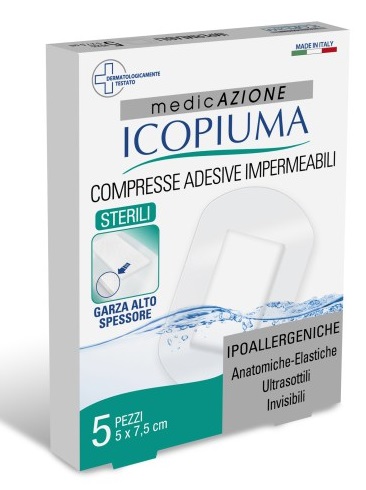 ICOPIUMA GARZA COMPRESSA MEDICATA POSTOPERATORIA 5X7,5 CM 5 PEZZI - Farmadott.it