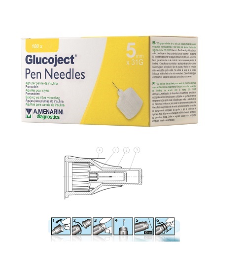 AGO PER PENNA DA INSULINA GLUCOJECT LUNGHEZZA 5 MM GAUGE 31 100 PEZZI - Farmadott.it