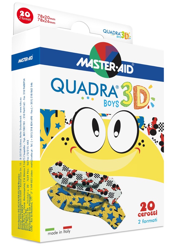 CEROTTO MASTER-AID QUADRA 3D BOYS 20 PEZZI ASSORTITI - Farmadott.it