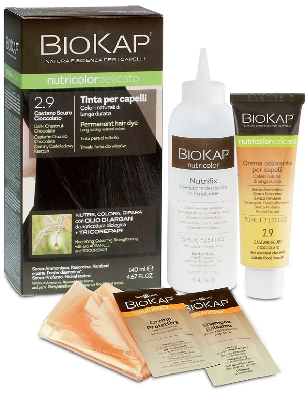 BIOKAP NUTRICOLOR DELICATO 2,9 CASTANO SCURO CIOCCOLATO TINTA TUBO + FLACONE - Farmadott.it