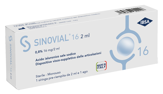 SIRINGA INTRA-ARTICOLARE SINOVIAL 16 ACIDO IALURONICO SALE SODICO 0,8% 16MG/2ML 2ML + AGO 21 GAUGE - Farmadott.it