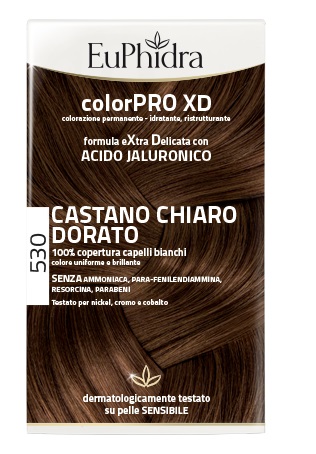 EUPHIDRA COLORPRO XD 530 CASTANO CHIARO DORATO GEL COLORANTE CAPELLI IN FLACONE + ATTIVANTE + BALSAMO + GUANTI - Farmadott.it