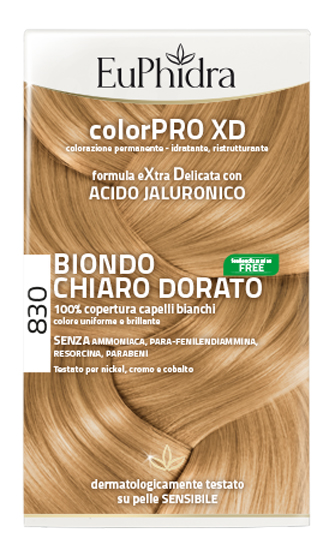 EUPHIDRA COLORPRO XD 830 BIONDO CHIARO DORATO GEL COLORANTE CAPELLI IN FLACONE + ATTIVANTE + BALSAMO + GUANTI - Farmadott.it