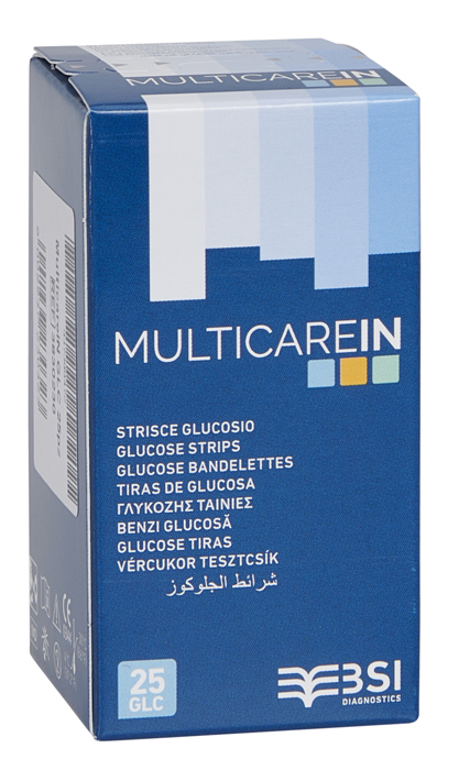 STRISCE MISURAZIONE GLICEMIA MULTICARE IN GLUCOSIO ELETTRODO 25 PEZZI - Farmadott.it