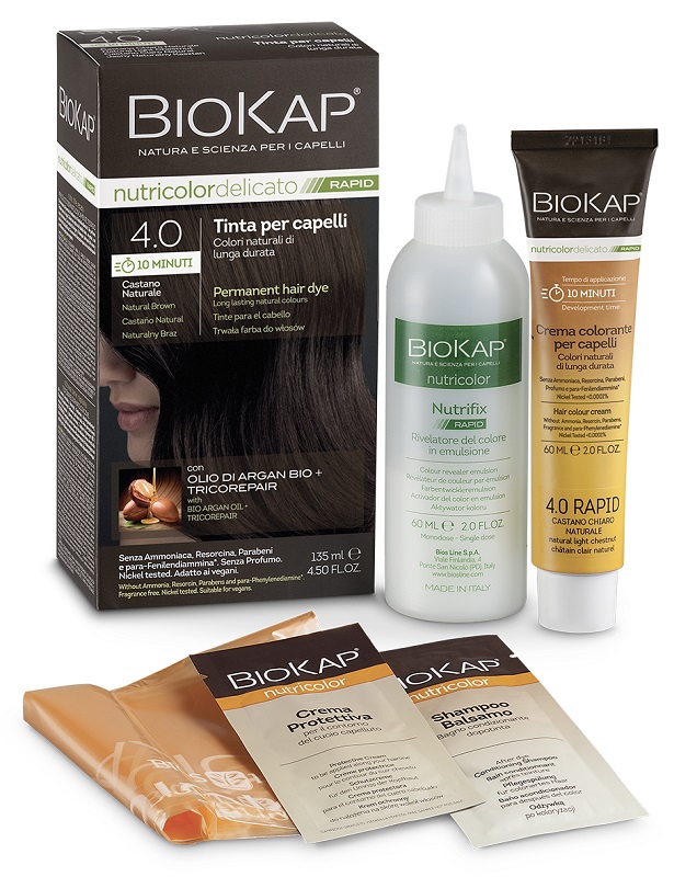 BIOS LINE  BIOKAP NUTRICOLOR DELICATO RAPID TINTA 4,00 CASTANO NATURALE 135 ML - Farmadott.it