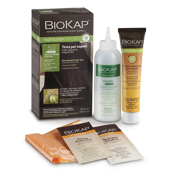 BIOS LINE  BIOKAP NUTRICOLOR DELICATO RAPID TINTA 5,0 CASTANO CHIARO NATURALE 135 ML - Farmadott.it