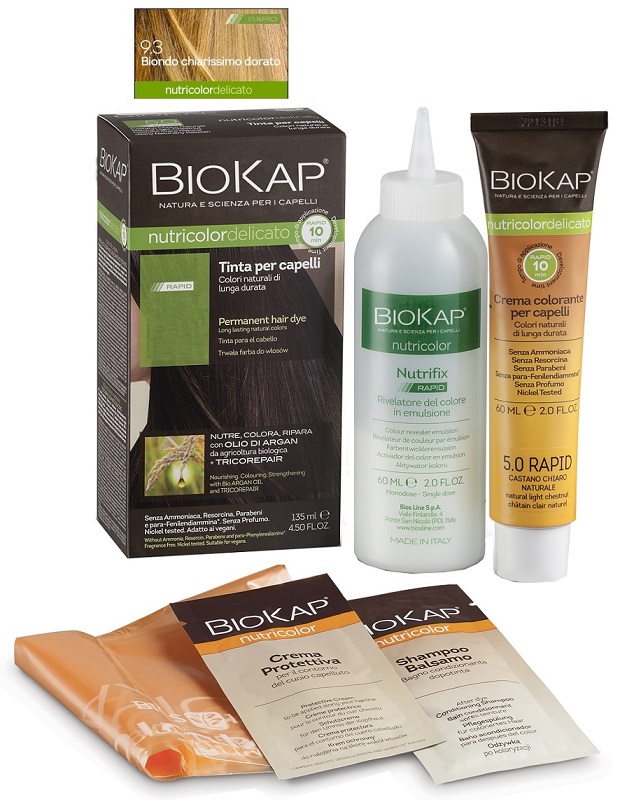 BIOS LINE  BIOKAP NUTRICOLOR DELICATO RAPID TINTA 9,3 BIONDO CHIARISSMO DORATO 135 ML - Farmadott.it