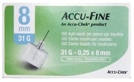 AGO PER PENNA DA INSULINA ACCU-FINE PEN NEEDLE ACCU-CHEK GAUGE 31 X 8MM 100 PEZZI - Farmadott.it