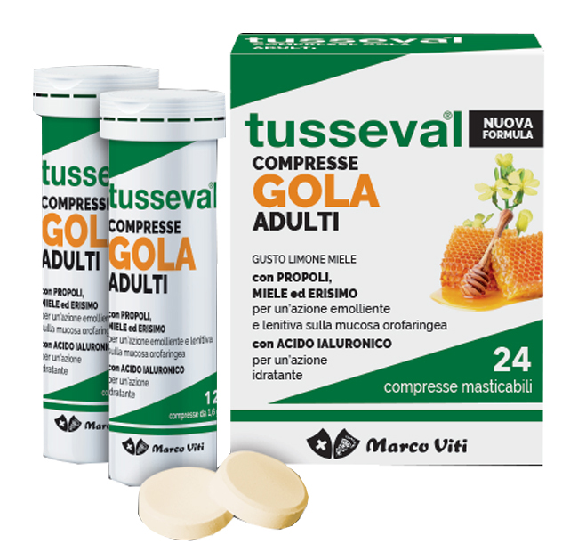 TUSSEVAL GOLA ADULTI 24 COMPRESSE MASTICABILI LIMONE E MIELE - Farmadott.it