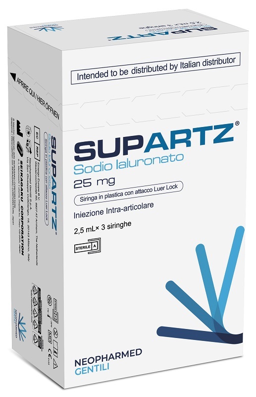 SIRINGA PRERIEMPITA INTRA-ARTICOLARE SUPARTZ ACIDO IALURONICO 25 MG 2,5 ML 3 PEZZI - Farmadott.it