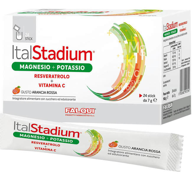 ITALSTADIUM MAGNESIO POTASSIO RESVERATOLO VITAMINA C ARANCIA ROSSA 24 STICK - Farmadott.it