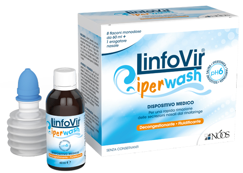 LINFOVIR IPERWASH SOLUZIONE SALINA IPERTONICA TAMPONATA 8 FLACONI DA 60 ML + 1 EROGATORE NASALE - Farmadott.it
