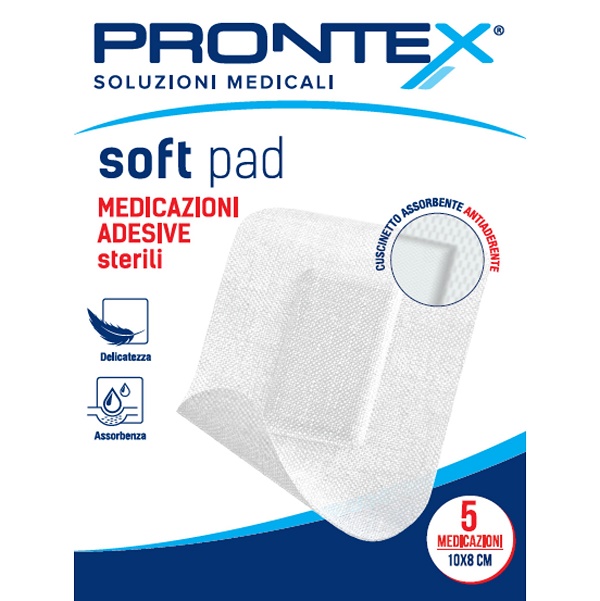 MEDICAZIONE ADESIVA STERILE PRONTEX SOFT PAD 10X8 CM 5 PEZZI - Farmadott.it
