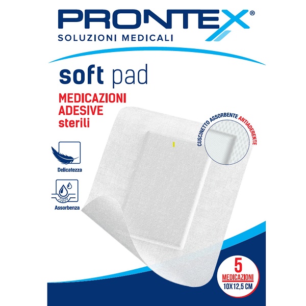MEDICAZIONE ADESIVA STERILE PRONTEX SOFT PAD 10X12,5 CM 5 PEZZI - Farmadott.it