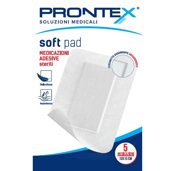 MEDICAZIONE ADESIVA STERILE PRONTEX SOFT PAD 10X15 CM 5 PEZZI - Farmadott.it