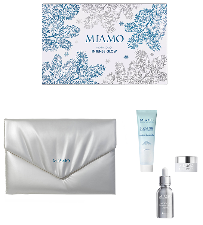 MIAMO COFANETTO PROTOCOLLO INTENSE GLOW 1 AGE REVERSE GLOW PRIMER SERUM 30 ML + 1 ENZYME PEEL O2 GLOW MASQUE 25 ML + 1 AGE REVERSE MASQUE 10 ML - Farmadott.it