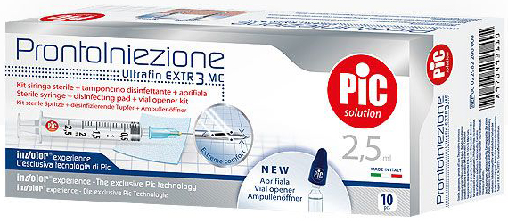 SIRINGA PIC SOLUTION PRONTO INIEZIONE 2,5 ML AGO GAUGE 23 1 1/4 10 PEZZI - Farmadott.it