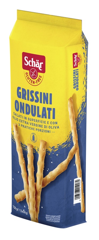 SCHAR GRISSINI ONDULATI SALATI IN SUPERFICIE 3 PORZIONI DA 50 G - Farmadott.it
