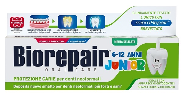 BIOREPAIR ORAL CARE JUNIOR 6-12 ANNI DENTIFRICIO PROTEZIONE ANTI CARIE SMALTO NEOFORMATO ALLA MENTA DELICATA 75 ML - Farmadott.it